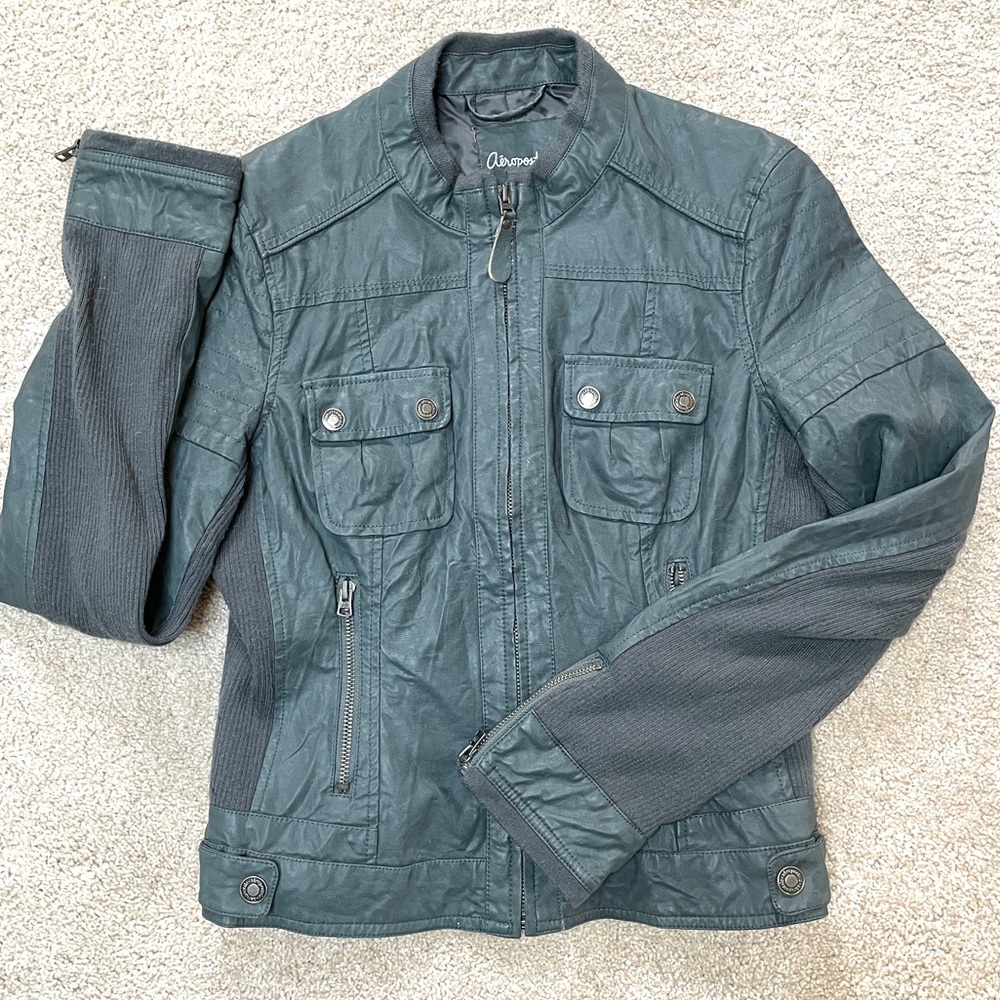 Aeropostale Vegan Faux Leather Gunmetal Gray Zipper Jacket Womens Medium M